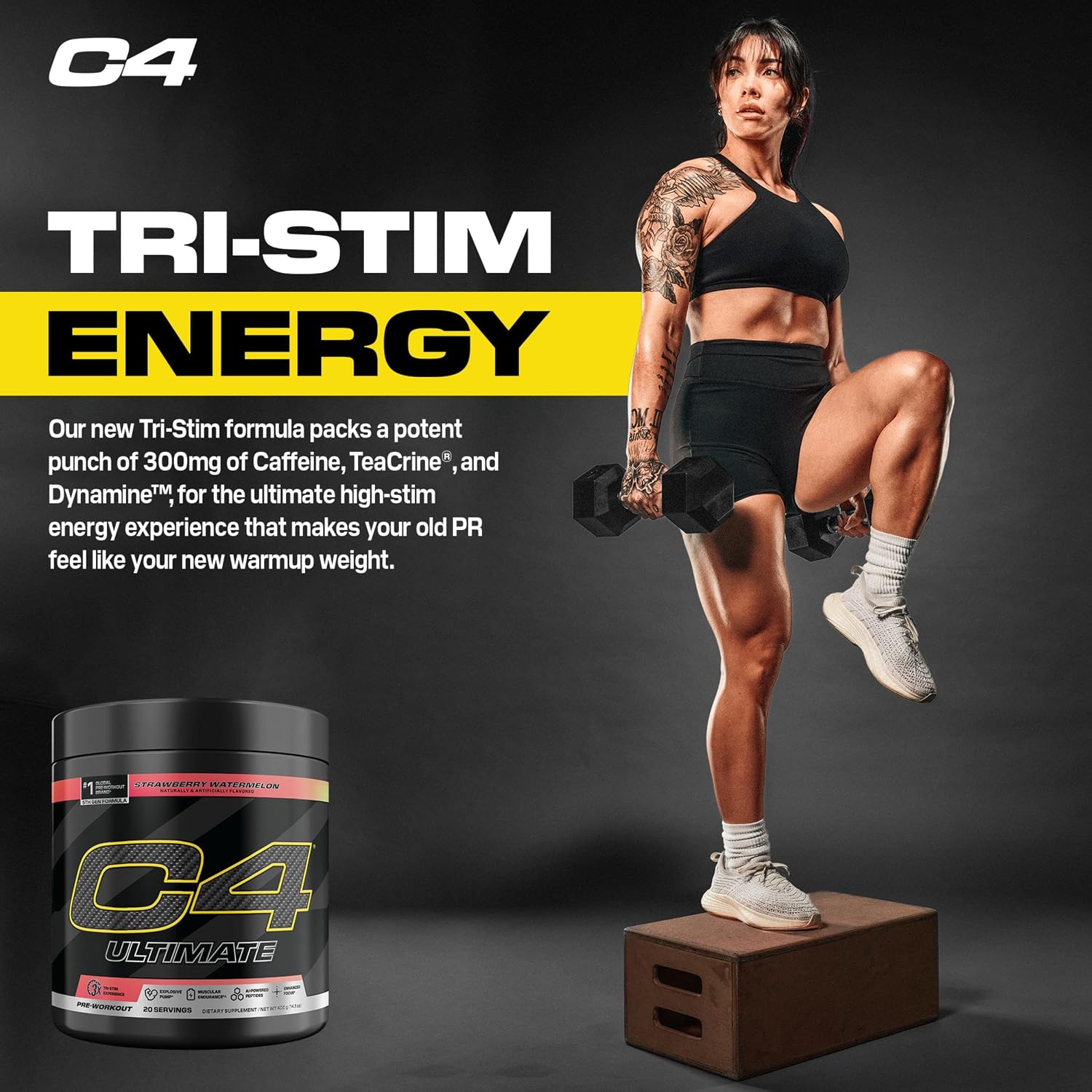 C4 Ultimate Pre Workout Powder Watermelon - Sugar Free Preworkout Energy Supplement for Men & Women - 300mg Caffeine + 3.2g Beta Alanine + 2 Patented Creatines - 20 Servings