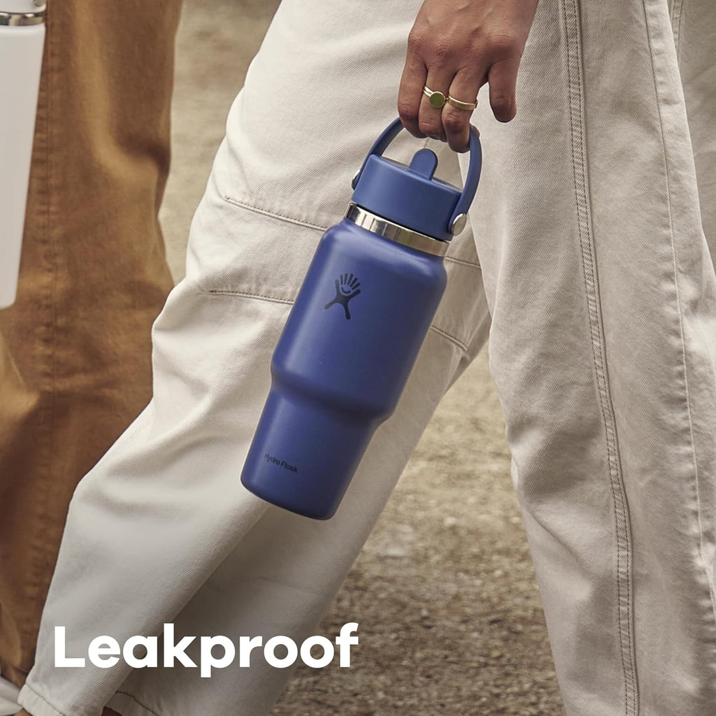 Hydro Flask Reise-Trinkflasche - Isolierter Edelstahl - Breiter Strohhalmdeckel, auslaufsicher, tropffrei in 32 Oz Tonal White