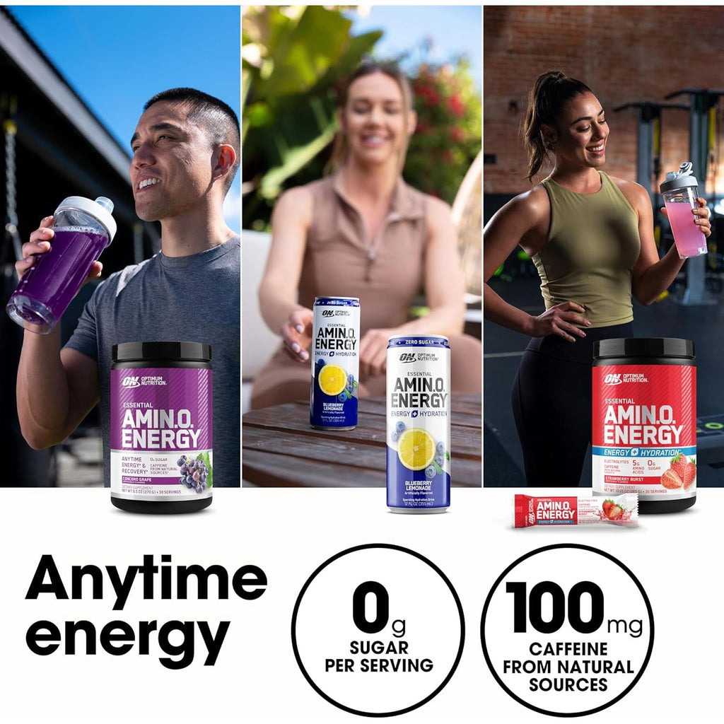 Optimum Nutrition Amino Energy - Pre Workout with Green Tea, BCAA, Amino Acids, Keto Friendly, Green Coffee Extract, Energy Powder - Blue Raspberry, 65 Servings (Packaging May Vary)