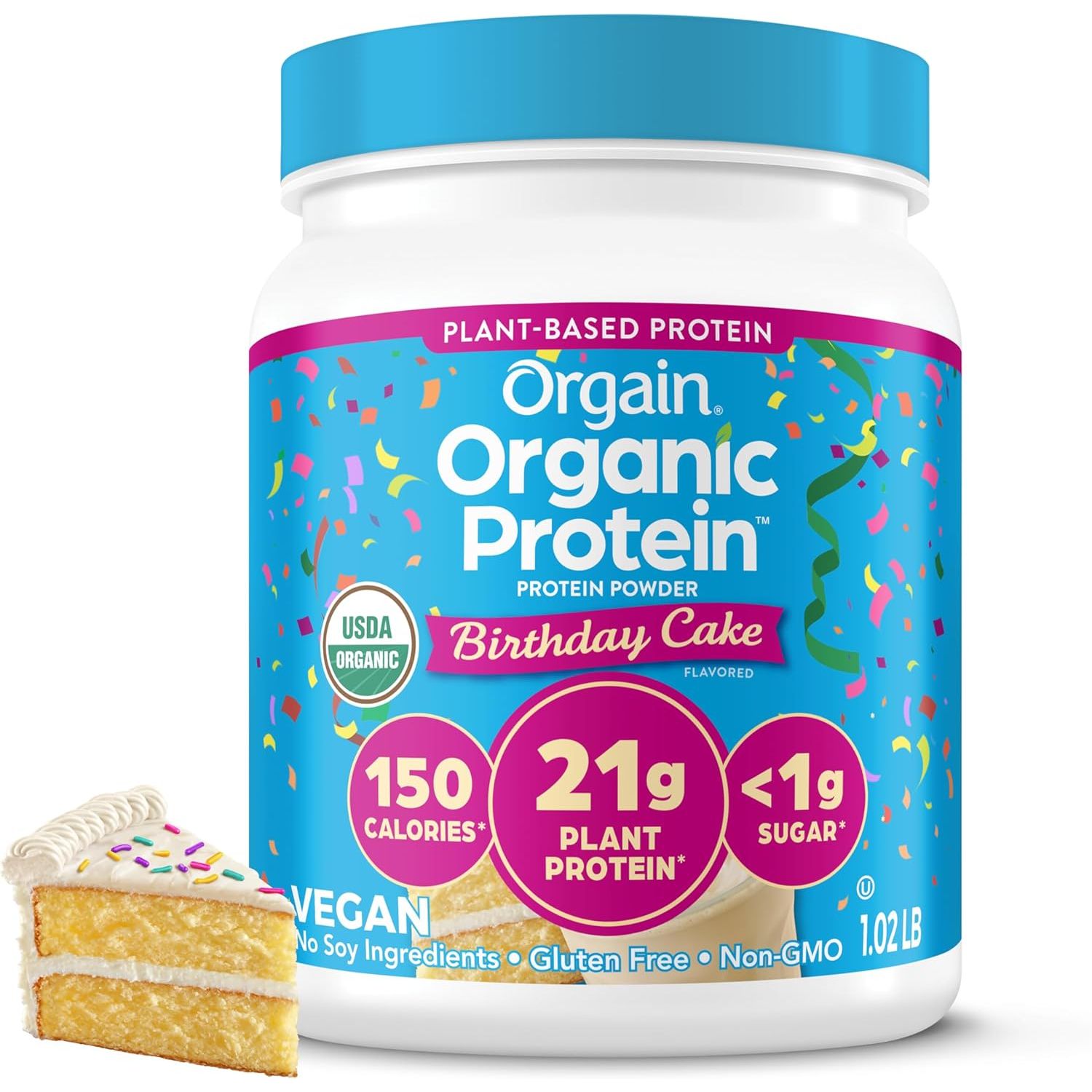 Orgain Organic Vegan Protein Powder, Creamy Chocolate Fudge - 21g Plant Protein, 6g Prebiotic Fiber, Low Net Carb, No Lactose Ingredients, No Added Sugar, Non-GMO, For Shakes & Smoothies, 2.03 lb
