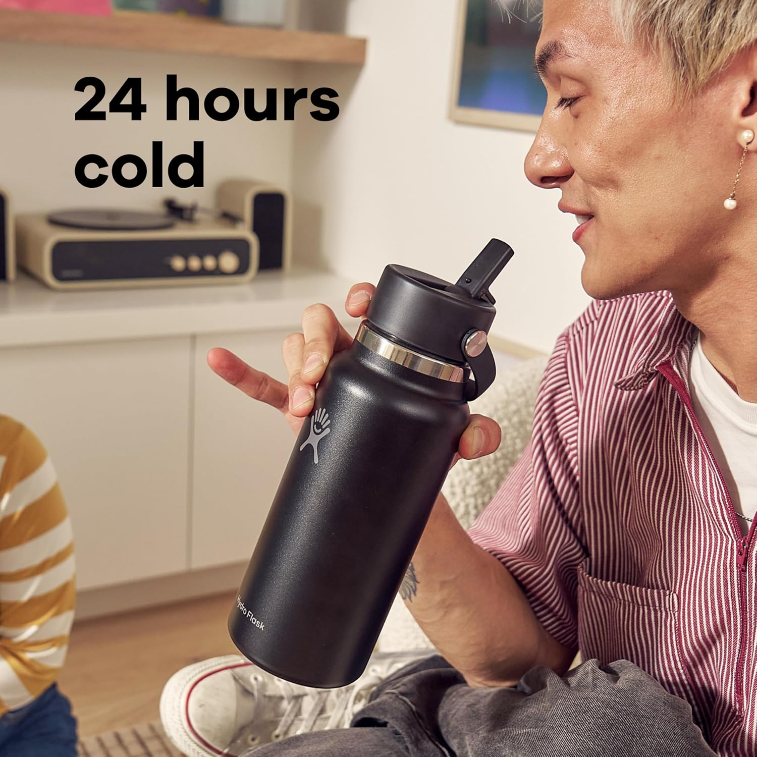 Hydro Flask Trinkflasche – Isolierter Edelstahl – Wide Mouth Flex Straw Deckel, auslaufsicher und wiederbefüllbar in 32 Oz Tonal Black
