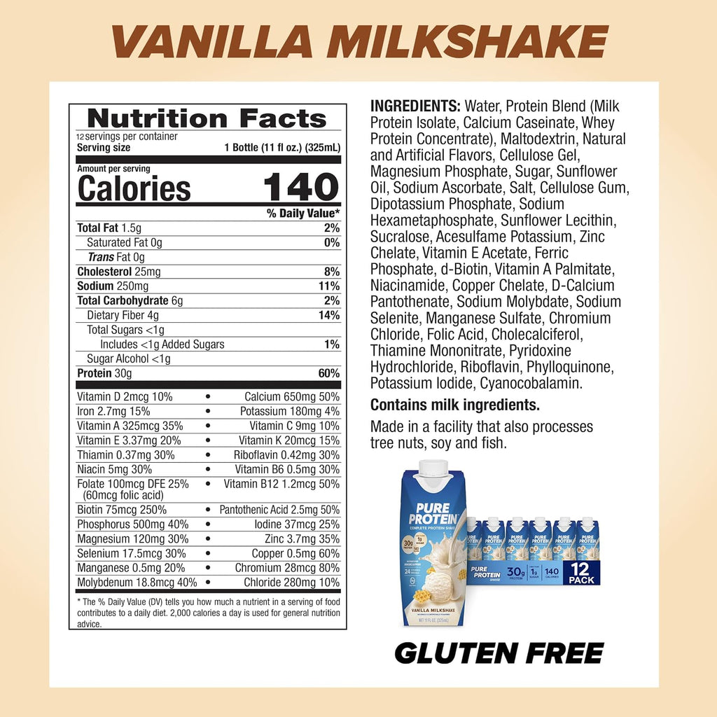 Pure Protein Vanilla Protein Shake, 30g Complete Protein, Vitamins A, C, D, and E plus Zinc & Optimum Nutrition Gold Standard Protein Shake, 24g Protein, Ready to Drink Protein Shake
