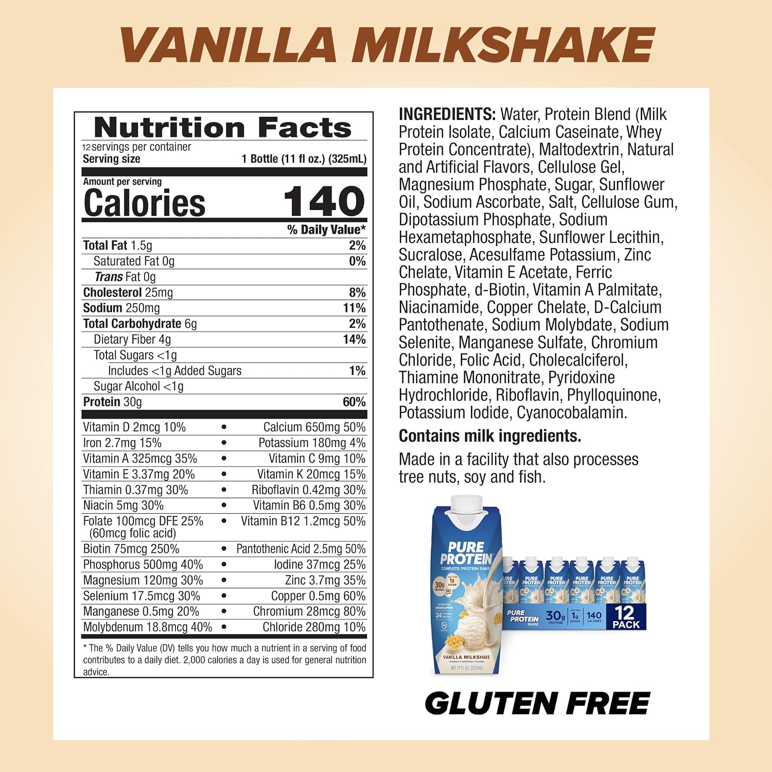 Pure Protein Vanilla Protein Shake, 30g Complete Protein, Vitamins A, C, D, and E plus Zinc & Optimum Nutrition Gold Standard Protein Shake, 24g Protein, Ready to Drink Protein Shake