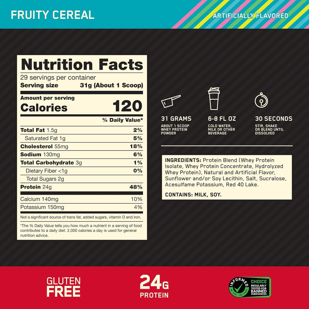 Optimum Nutrition Performance Nutrition Bundle: Amino Energy Plus Hydration Watermelon Smash (30 Serv), Creatine Monohydrate Blueberry Lemonade (60 Serv), & Gold Standard Whey Fruity Cereal (29 Serv)