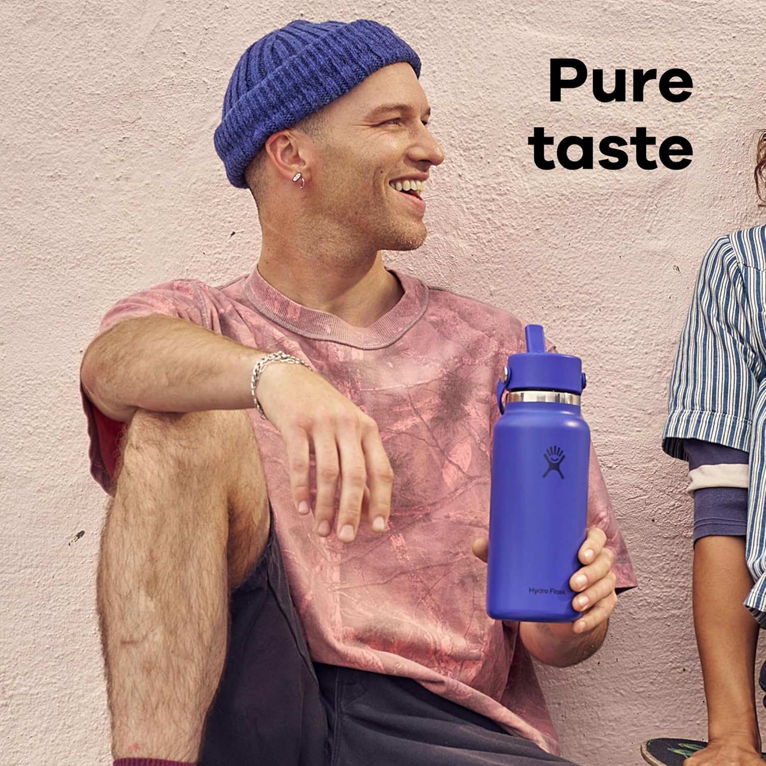 Hydro Flask Trinkflasche – Isolierter Edelstahl – Wide Mouth Flex Straw Deckel, auslaufsicher und wiederbefüllbar in 32 Oz Tonal Black